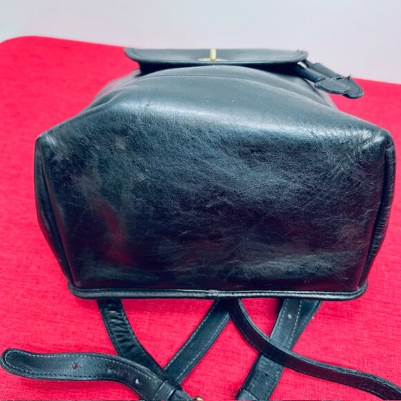 Vtg Coach Black Leather  Backpack Rucksack Drawstring + Celine Handkercheif(36) - Picture 12 of 15